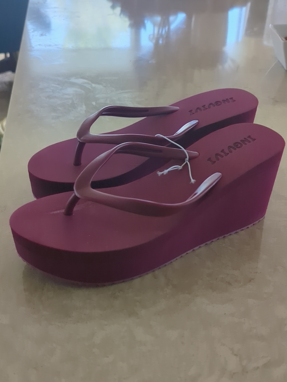 Platform Wedge Flip Flops - Purple